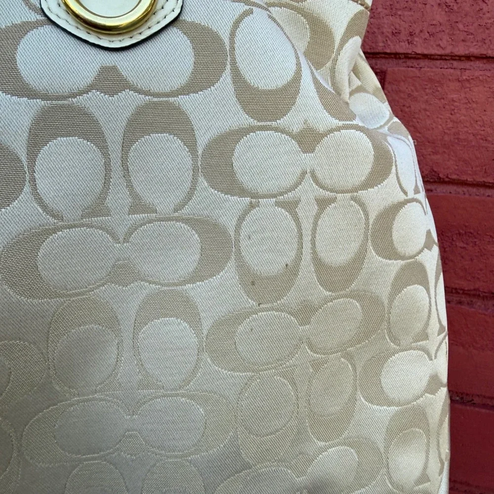 Coach Ashley Signature Satchel Bag F15510 Cream Beige Monogram Tote Sateen